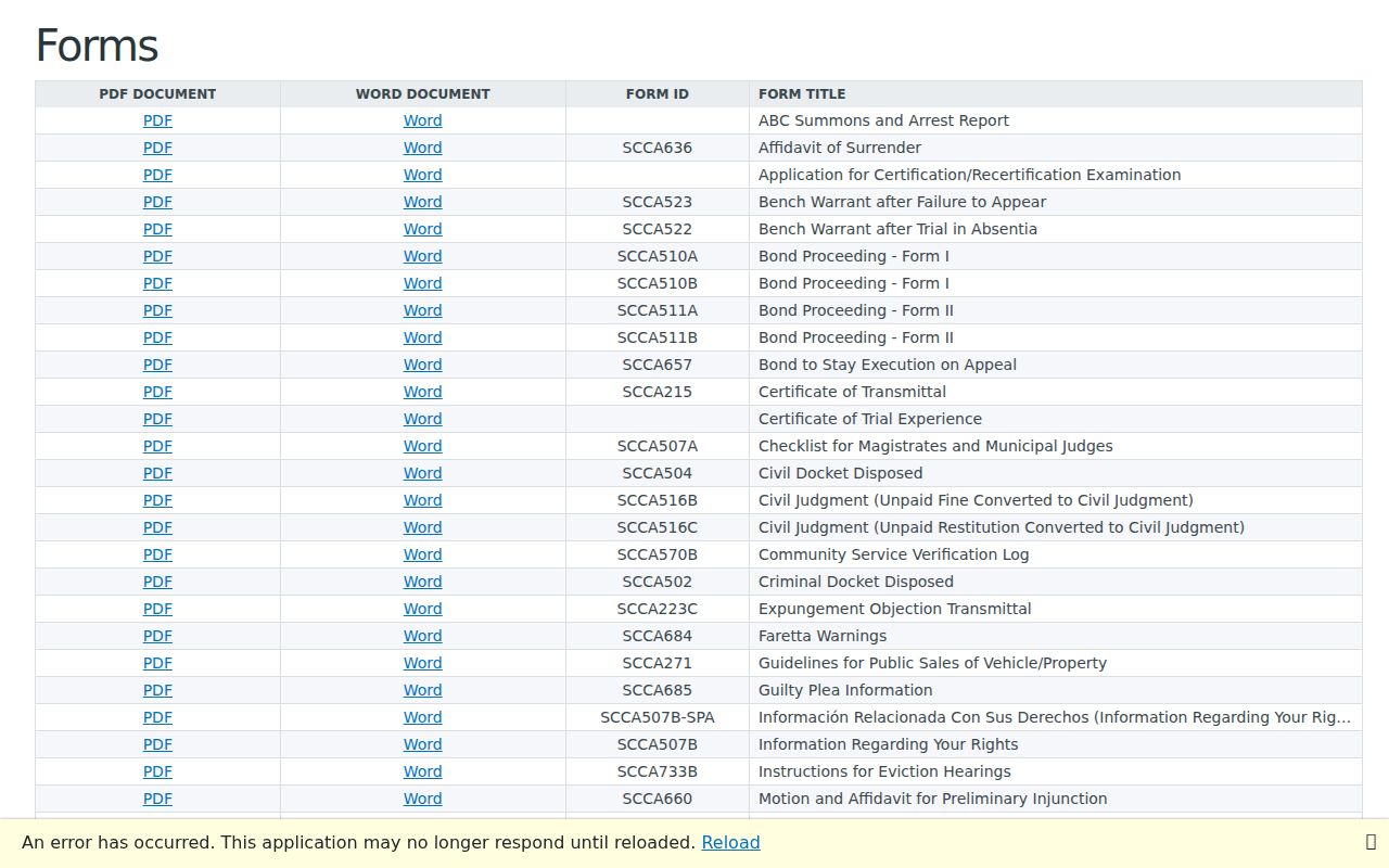 Hampton County bench warrant record fields on South Carolina form SCCA 523