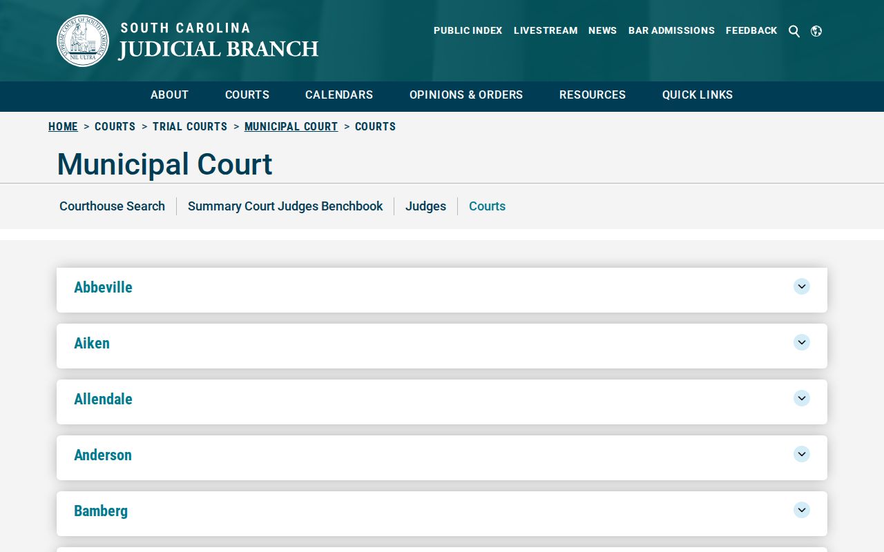 Hampton County municipal warrant directory listing municipal courts