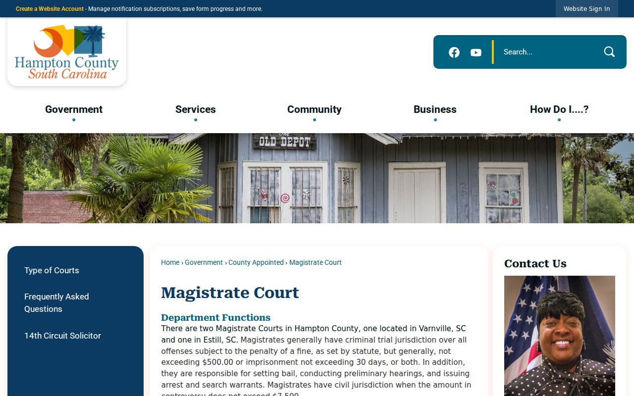 Hampton County Magistrate Court information for county warrant questions