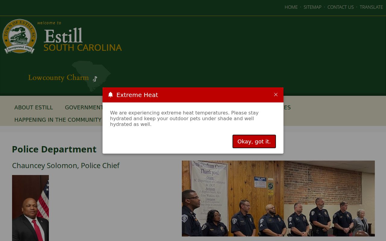 Hampton County Estill warrant records: official Estill Police department contact page