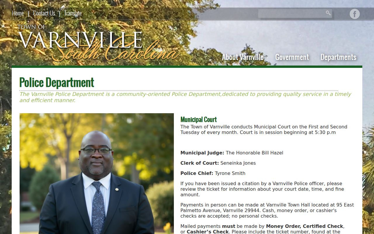 Hampton County Varnville warrant records: official police and municipal court contact page