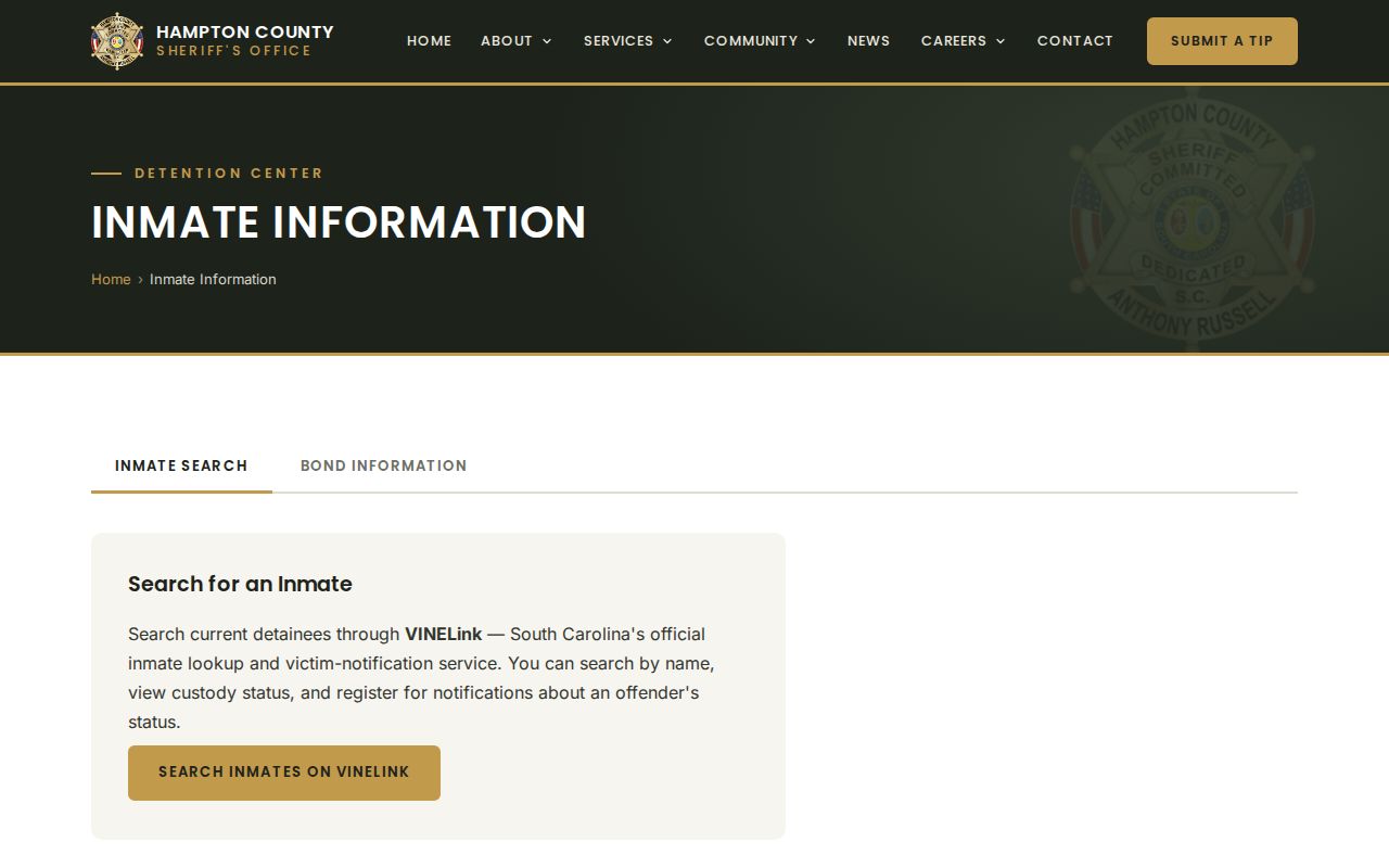 Hampton County active warrant and detention information distinction