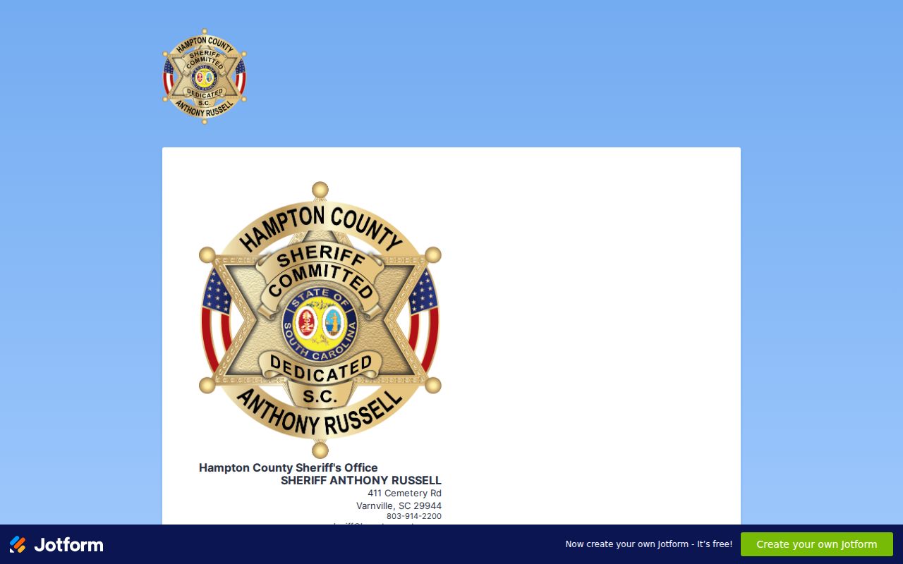 Hampton County warrant records: sheriff FOIA request form